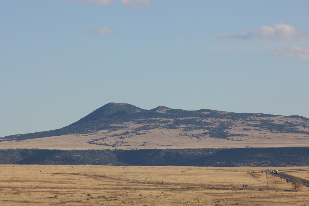 A volcano covered in vegetation near I-25