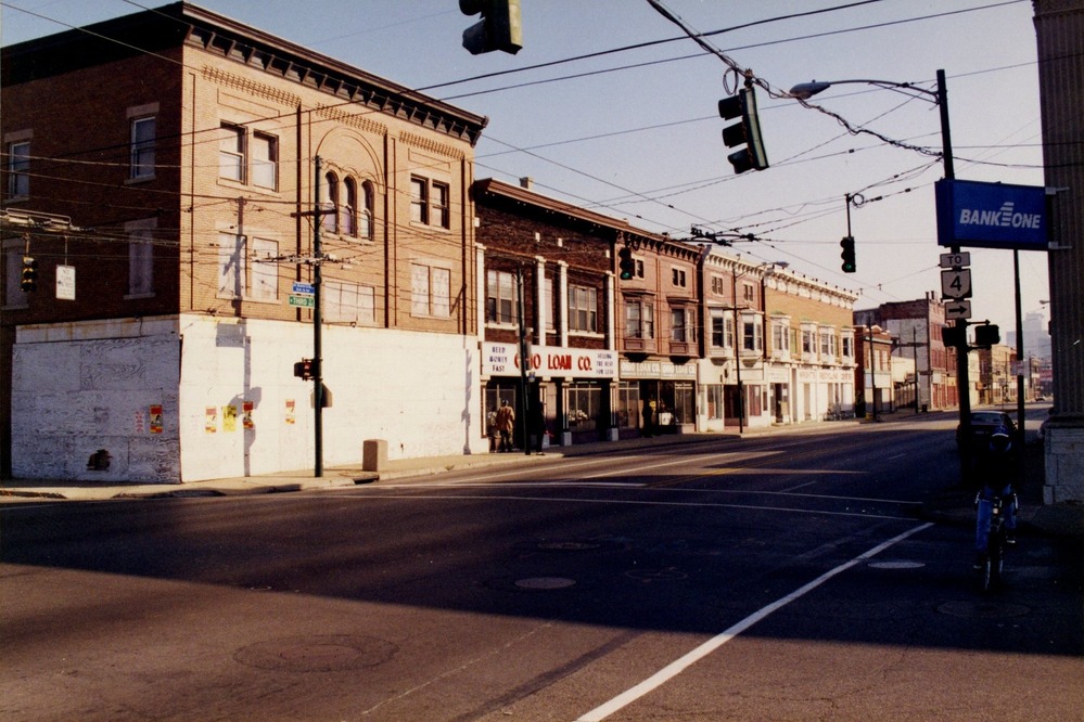 Street view of historic buildings