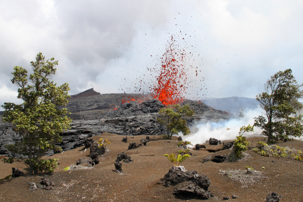 Molten lava spattering during the March 2011 eruption.