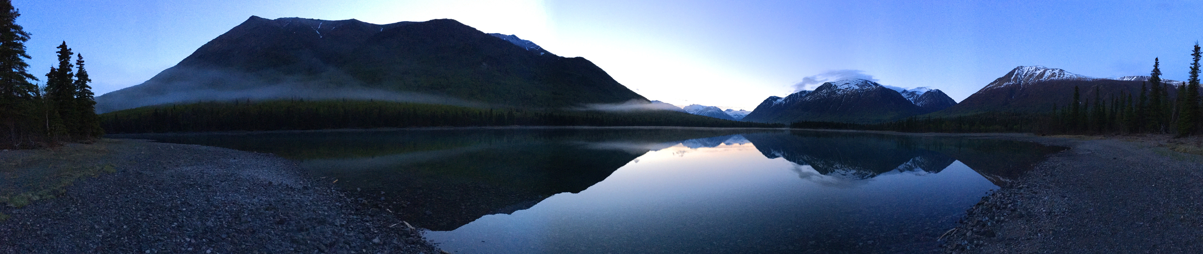 Mountains reflected in Kontrashibuna Lake.